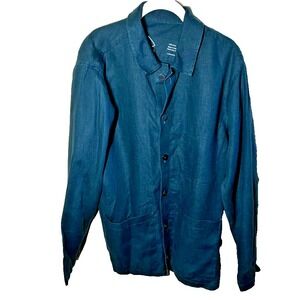 Alex Crane Shirt Mens L Teal European Linen Long Sleeve Button Down Made In USA